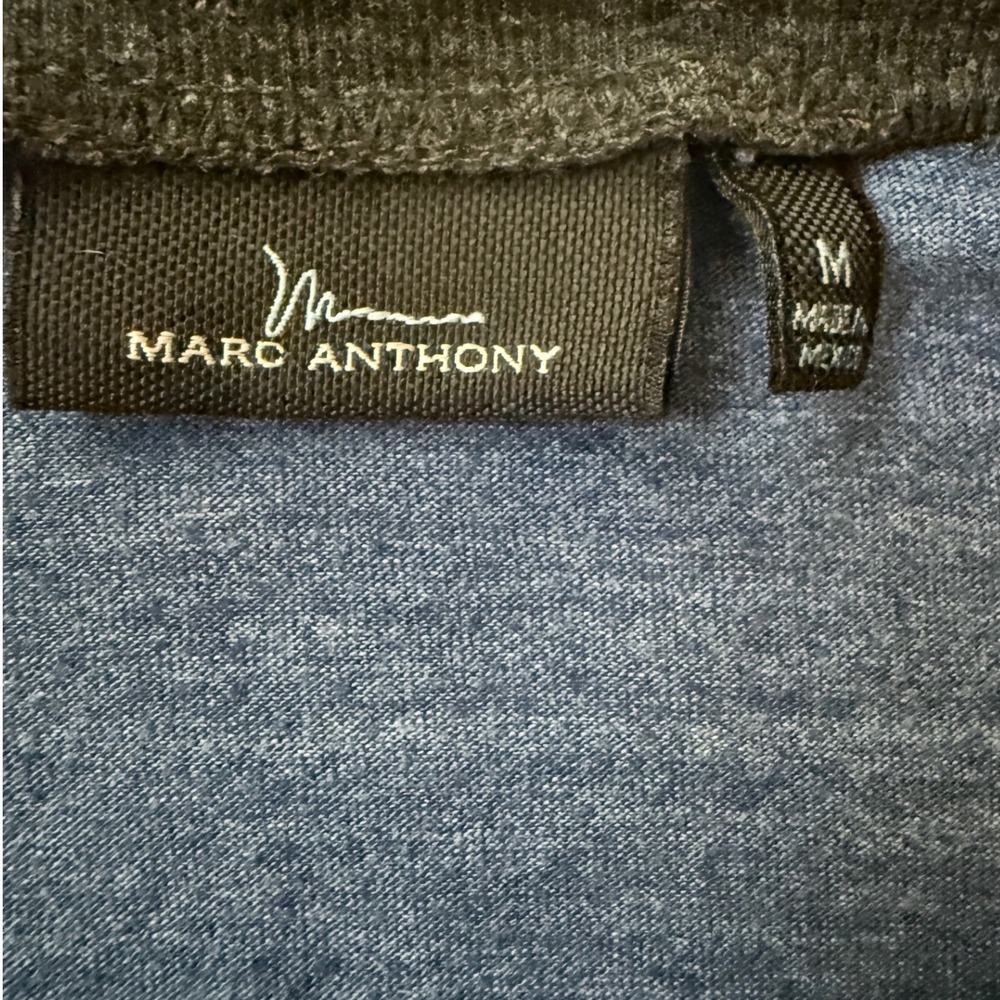 Marc Anthony Mens Raglan Baseball Tee Blue Charcoal Gray Heathered Shirt Medium - Picture 3 of 4